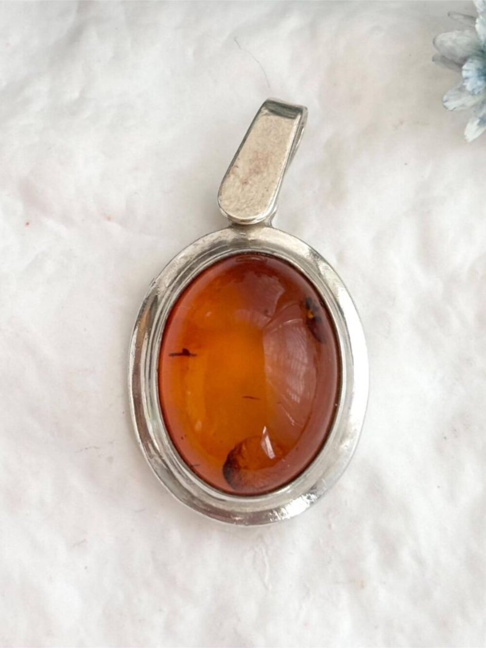 Natural Baltic Amber Minimalist Sterling Silver 925 Vintage Pendant